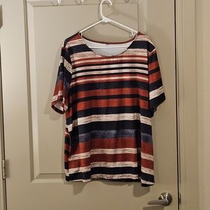 4XL Striped Red and Black Short Sleeve Top